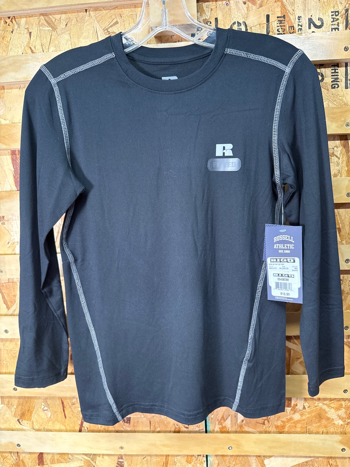 Russell Athletic Boys' Fitted Long-Sleeve Crew Shirt - Black, Size M (10/12)