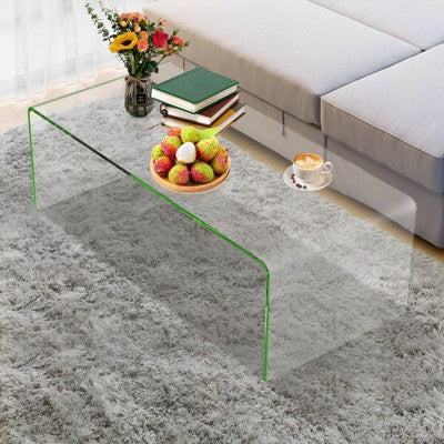 Costway Modern Tempered Glass Coffee Table - Clear Waterfall Accent Table