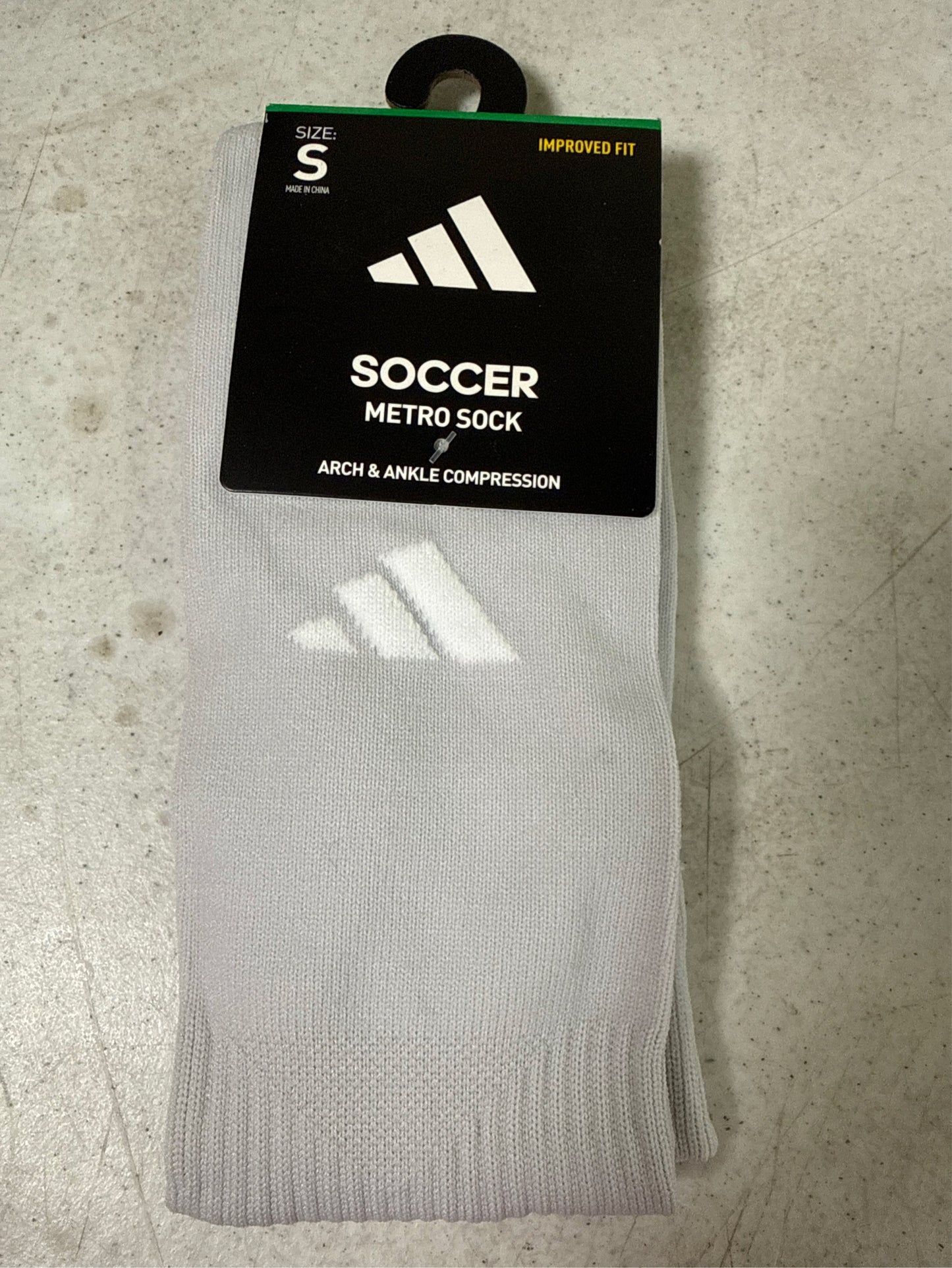 Adidas Unisex Metro VI Soccer Socks - Light Grey/White, Size S
