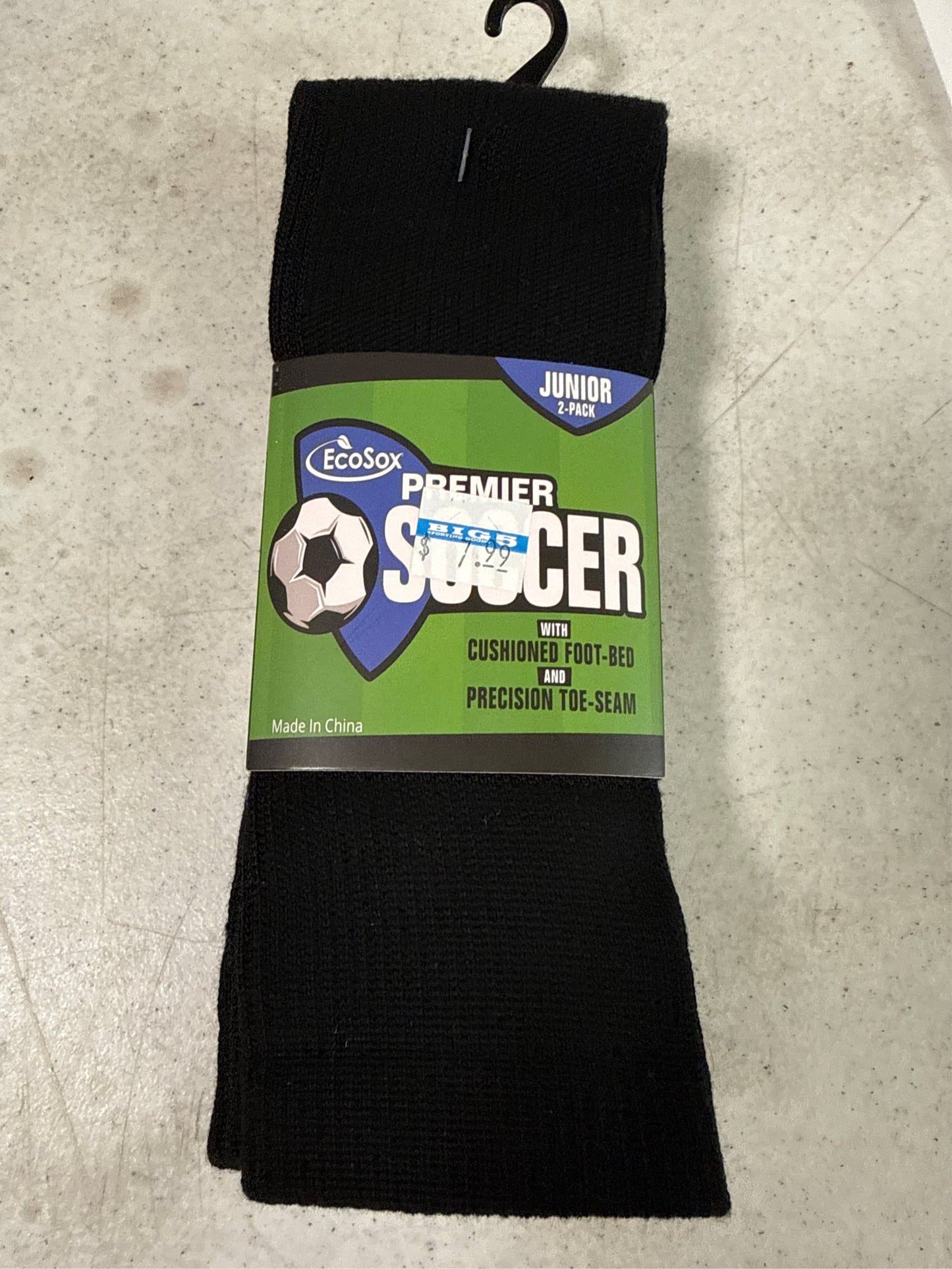 EcoSox Premier Over-the-Calf Soccer Socks - 2-Pack, Black, Junior Size 5-7