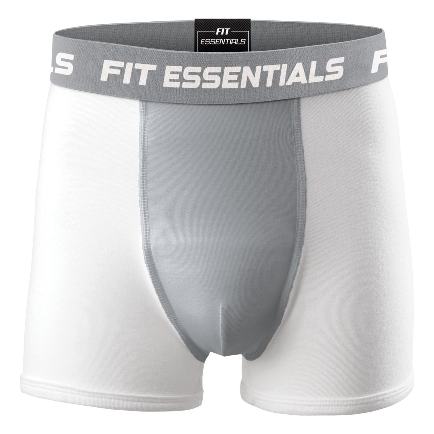 Fit Essentials Kids' Athletic Boxer Brief with Protective Cup - Youth Small, White/Gray