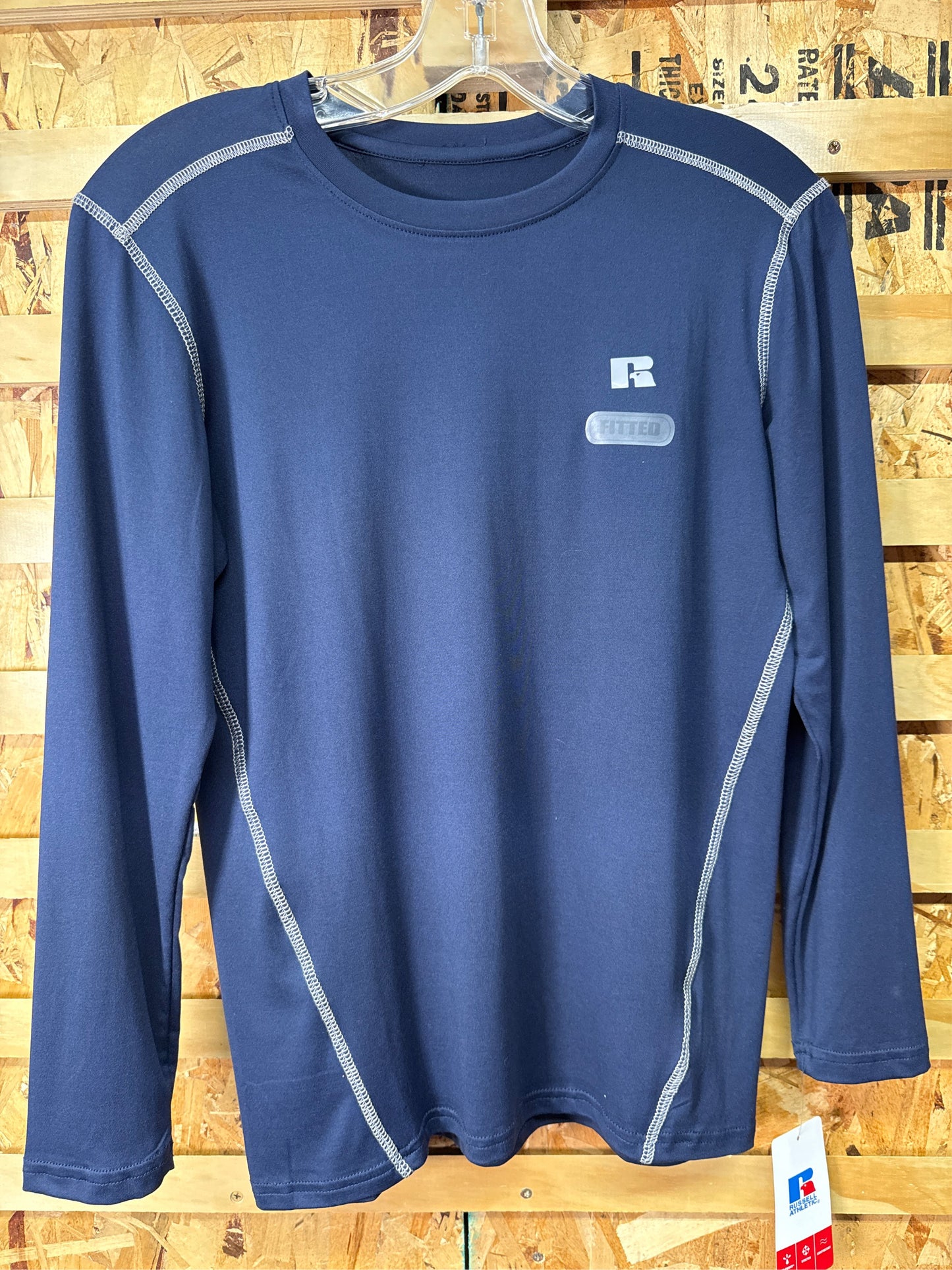 Russell Athletic Boys' Fitted Long-Sleeve Activewear Shirt, Navy, Size L (14/16)