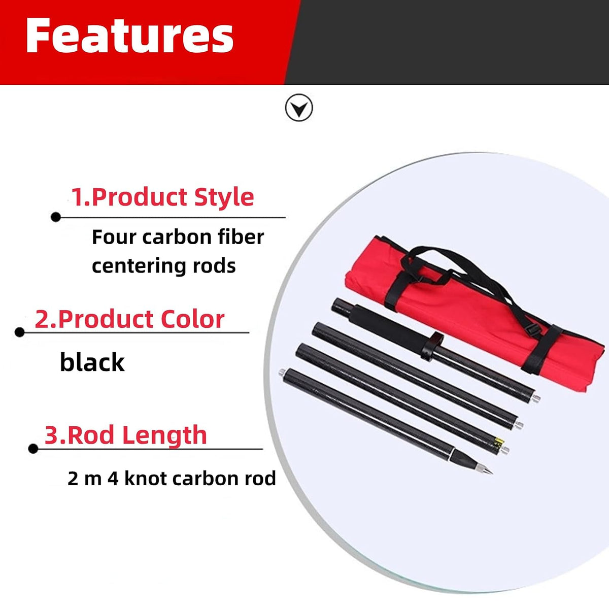 Odorkle 2m 4-Section Carbon Fiber RTK GPS Survey Pole with Bubble Level