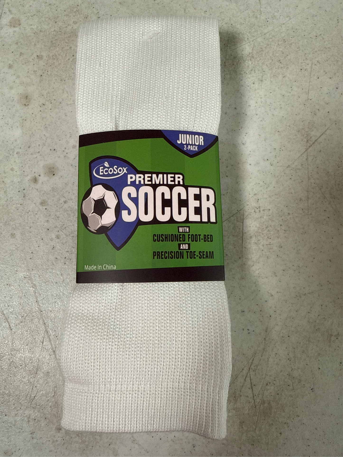 EcoSox Premier Junior Over-the-Calf Soccer Socks - 2 Pack, White, Size 5-7