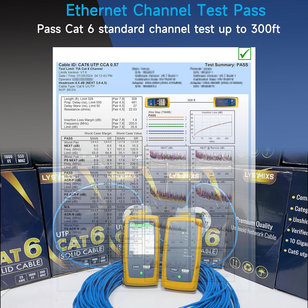 Lysymixs 1000ft Cat6 Ethernet Cable - 10G 550MHz UTP Solid Bulk Cable, Blue