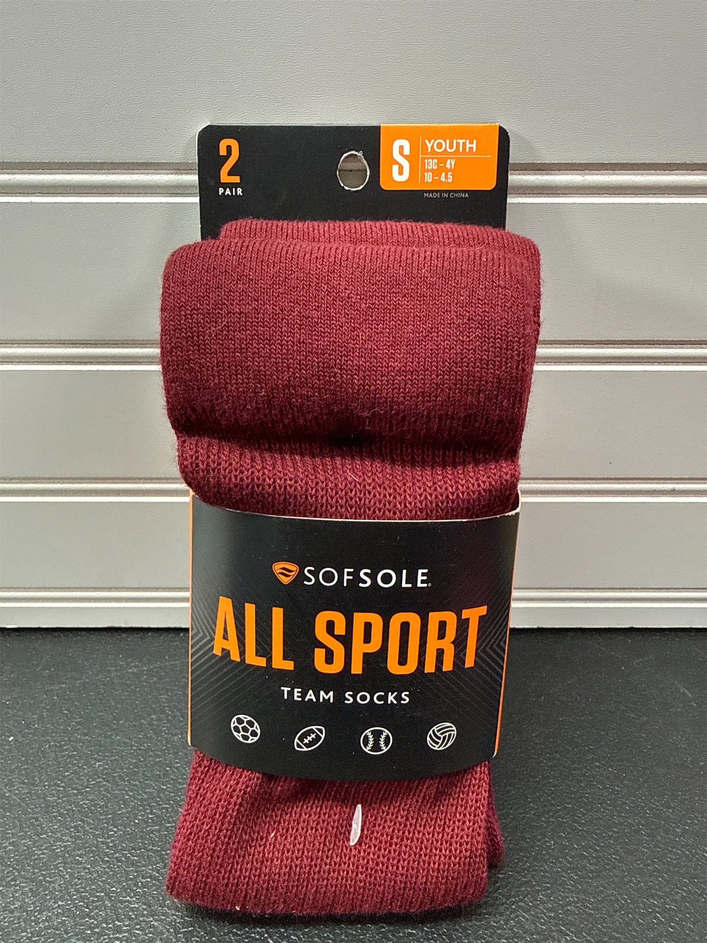 Sofsole Youth All-Sport Athletic Team Socks - 2 Pack, Maroon, Small