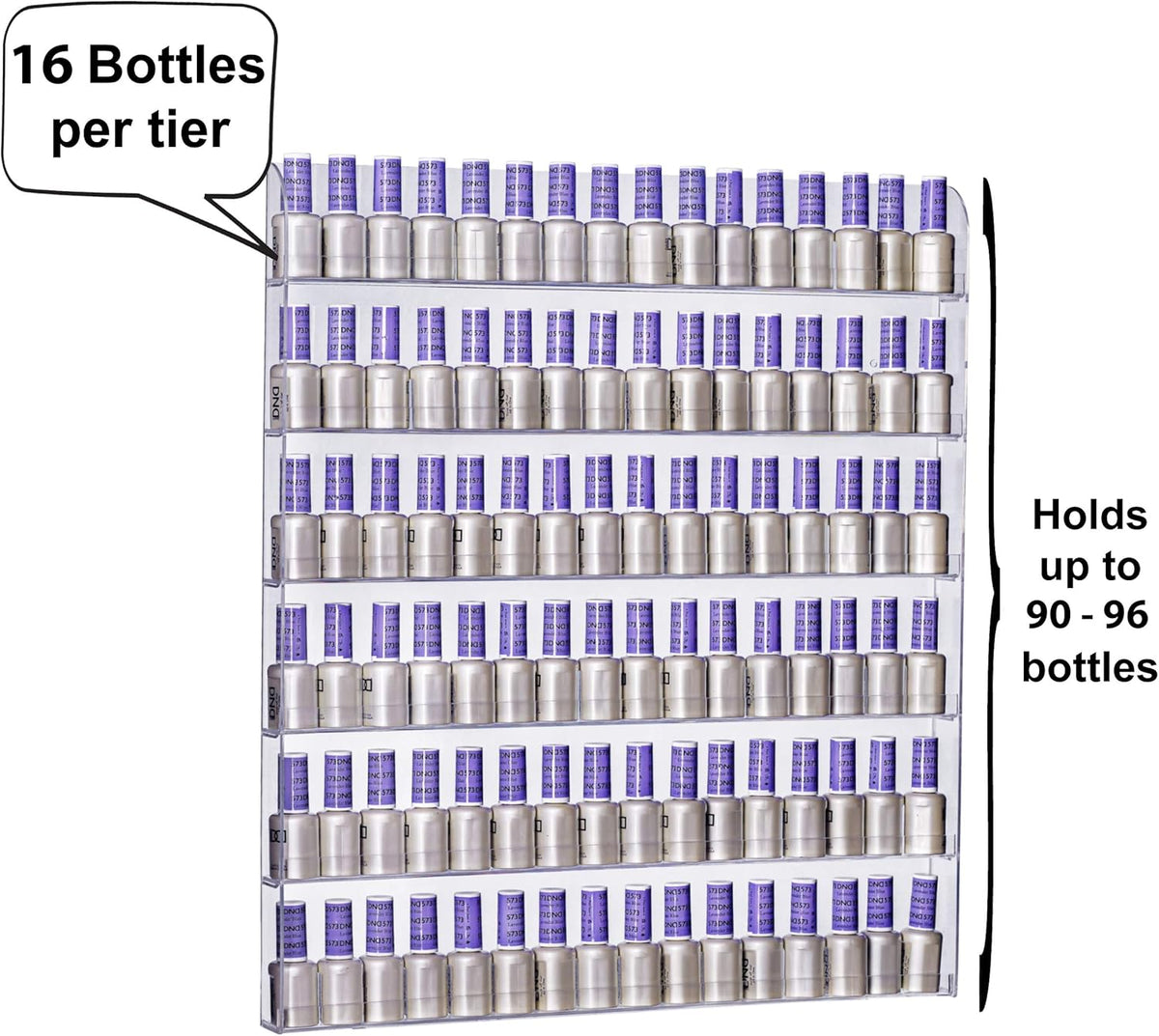 AMT Acrylic Wall-Mounted Nail Polish Display Rack - 96 Bottle Capacity