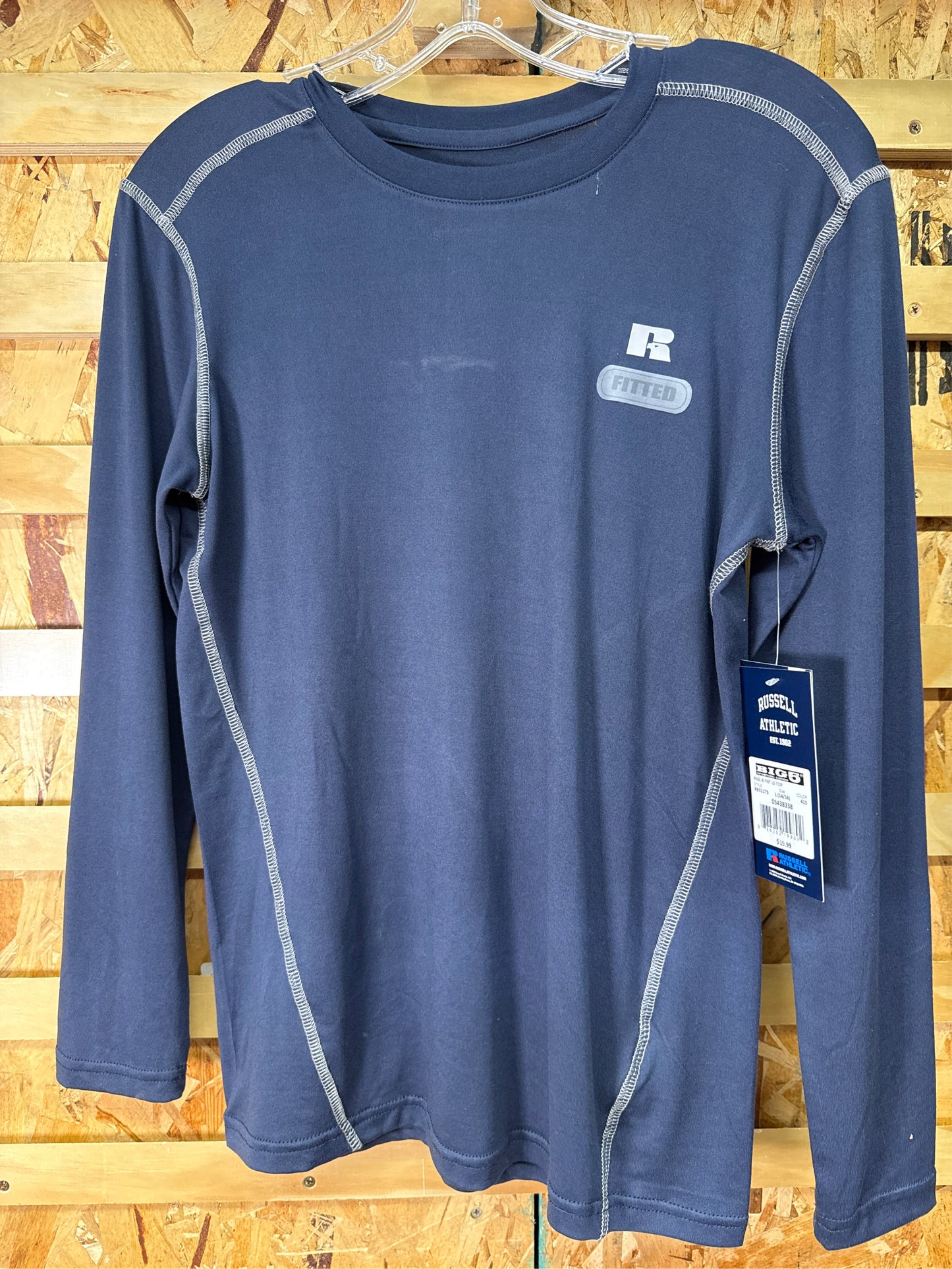 Russell Athletic Boys' Long-Sleeve Fitted Activewear Crew Shirt - Navy, Size L