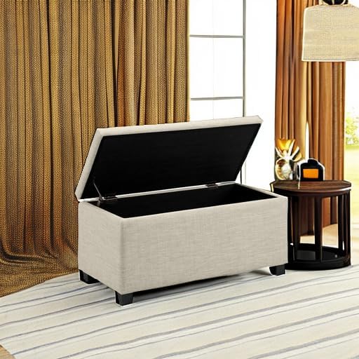 Amazon Basics 35.5" Upholstered Storage Ottoman and Entryway Bench, Beige