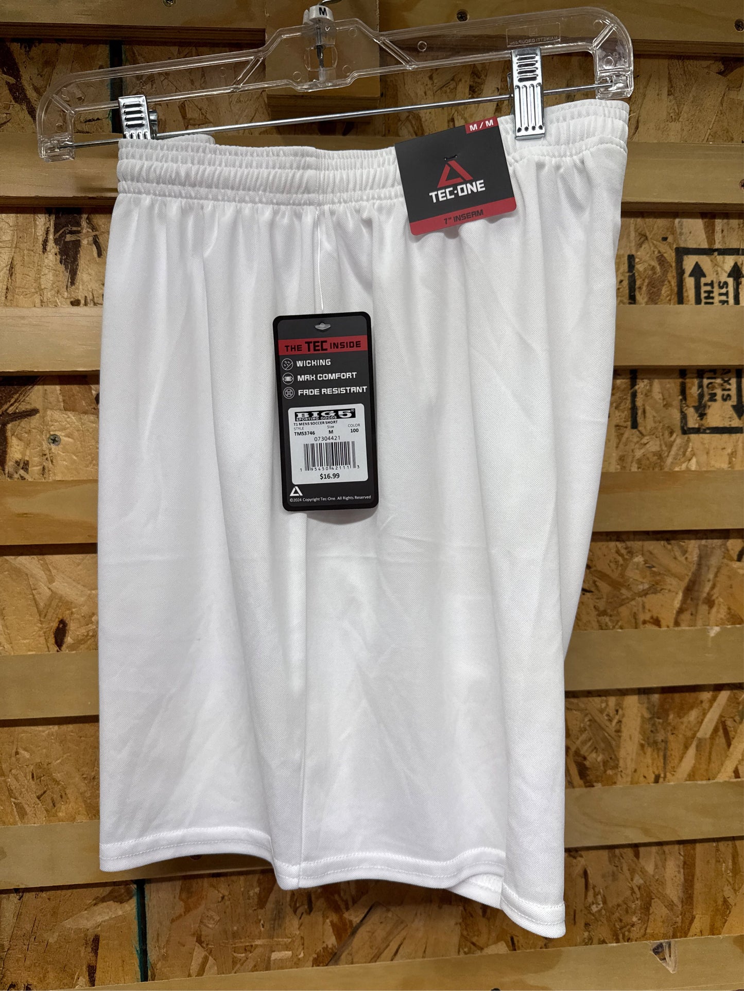 TEC-ONE Men's 7" Inseam Soccer Shorts - White, Size Medium