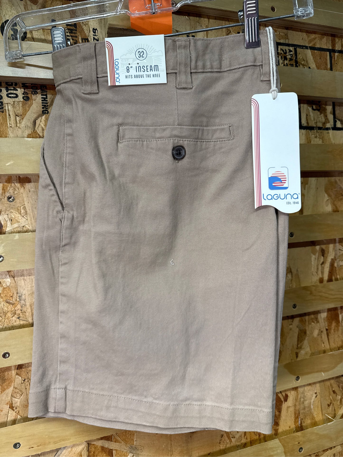 Laguna Men's 8" Inseam Flat Front Chino Shorts - Taupe, Size 32