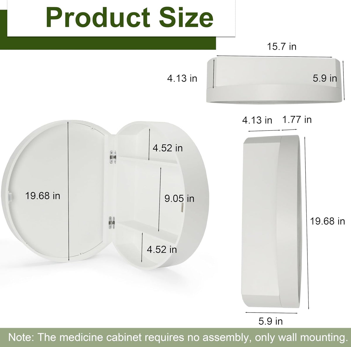 Chilihom Round White Medicine Cabinet Mirror with Internal Storage Shelf