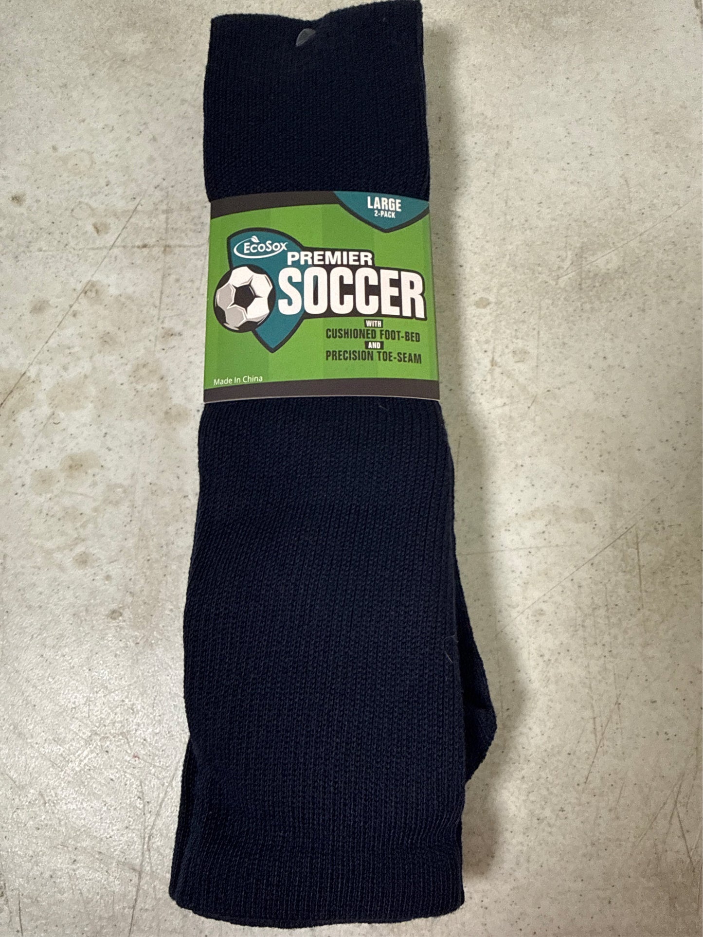 EcoSox Premier Over-the-Calf Soccer Socks - 2-Pack, Navy Blue, Size 10-13