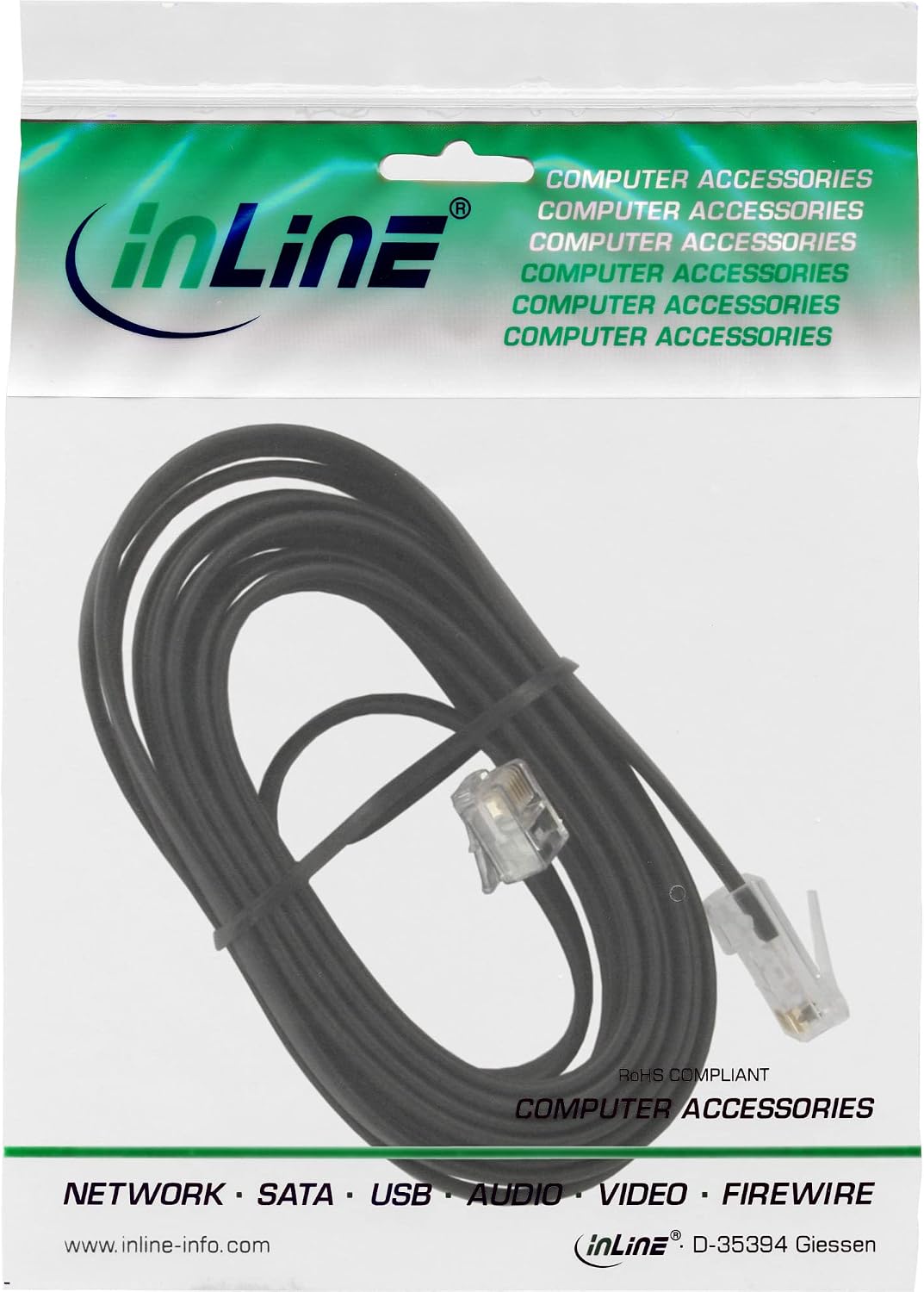 InLine 10m RJ45 to RJ12 6-Core Modular Cable - Black