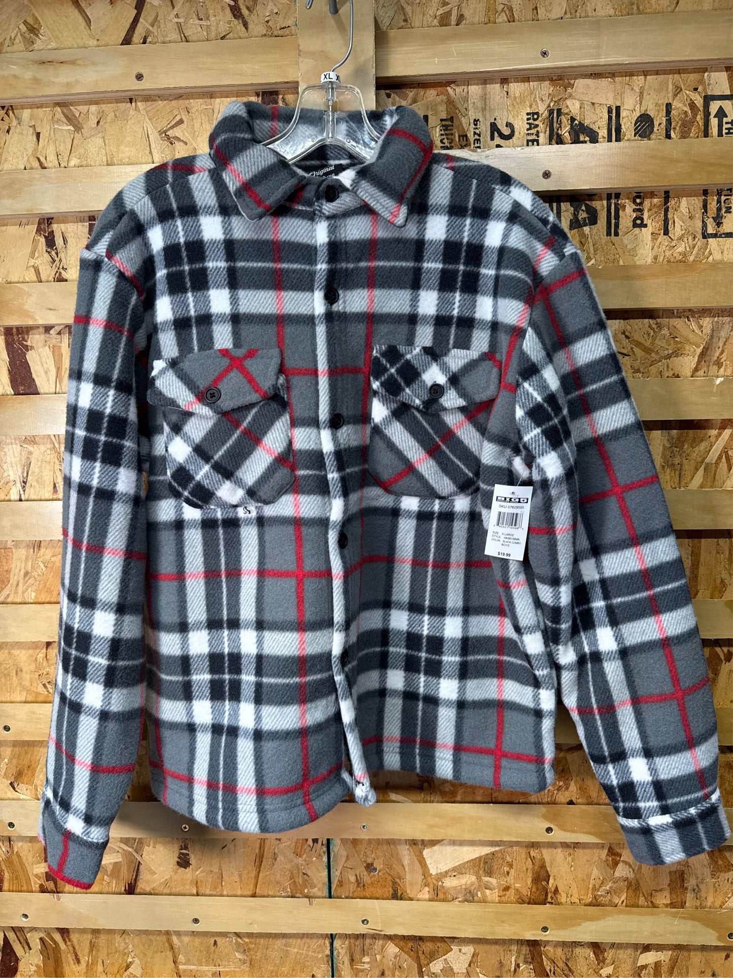 Original Deluxe Boys' Sherpa Lined Plaid Shirt Jacket - Black Combo, XL