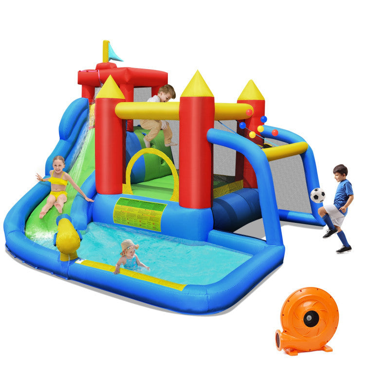 Costway Inflatable Bounce House with Splash Pool, Water Slide, and Blower