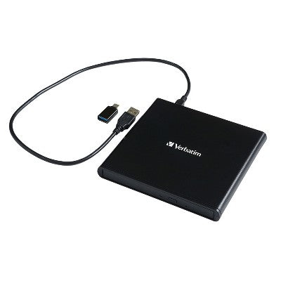 Verbatim External Slimline CD/DVD Writer with USB-A & USB-C Cables - Black