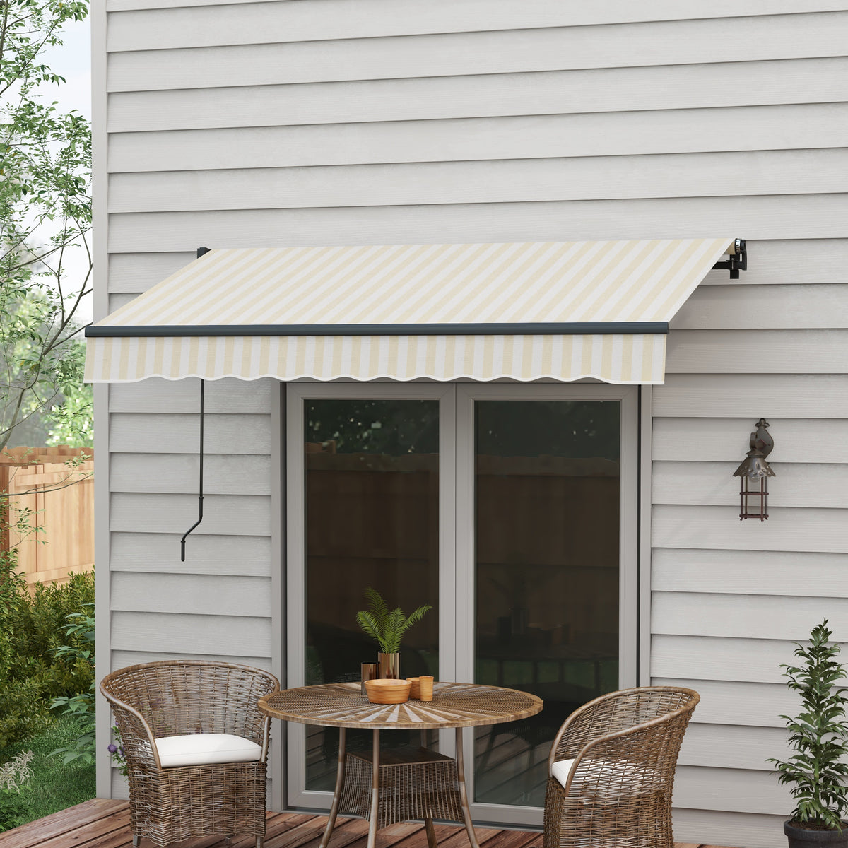 Outsunny Manual Retractable Awning - 280gsm UV-Resistant Striped Sunshade for Deck and Patio