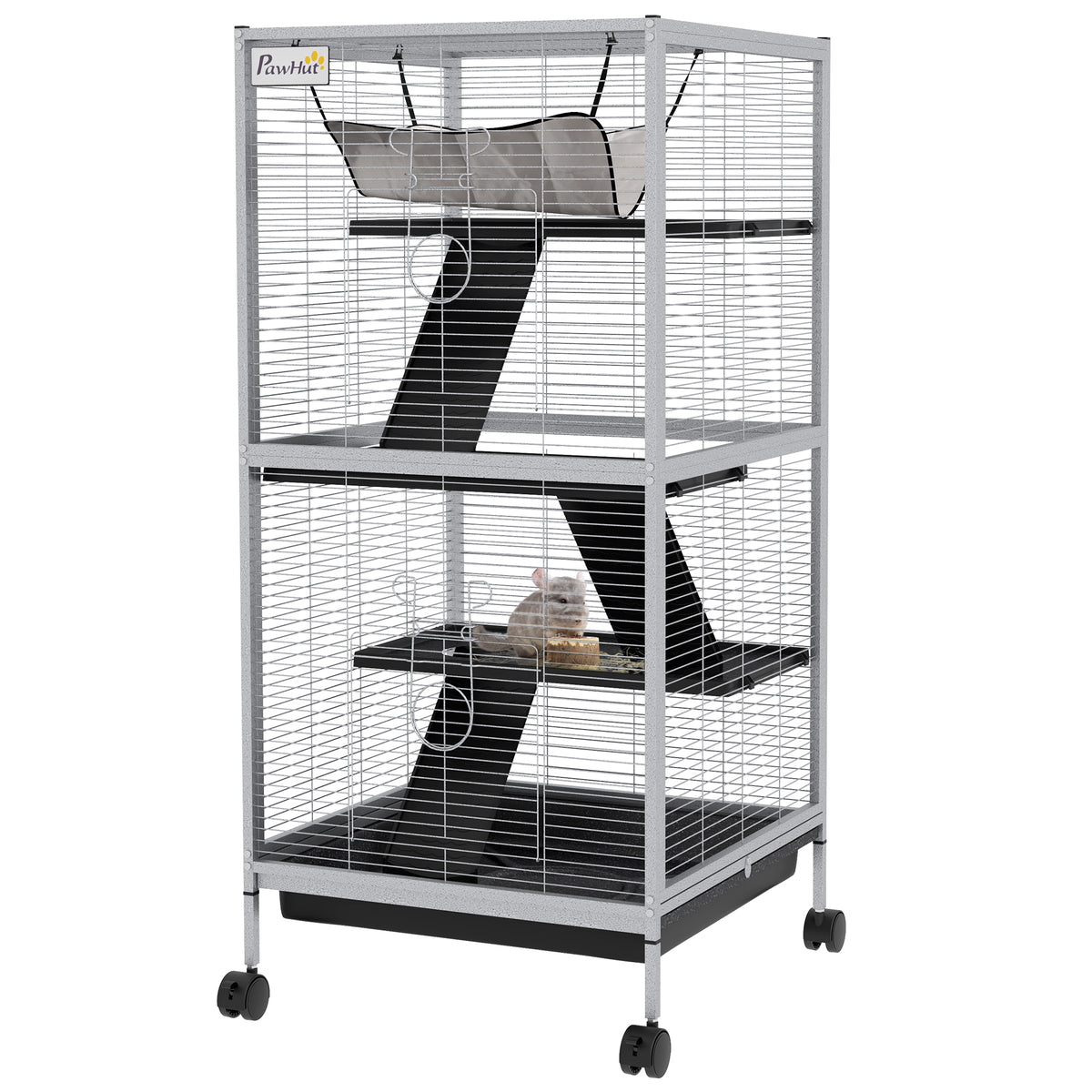 PawHut 4-Tier Rolling Steel Small Animal Cage for Ferrets, Chinchillas & Guinea Pigs