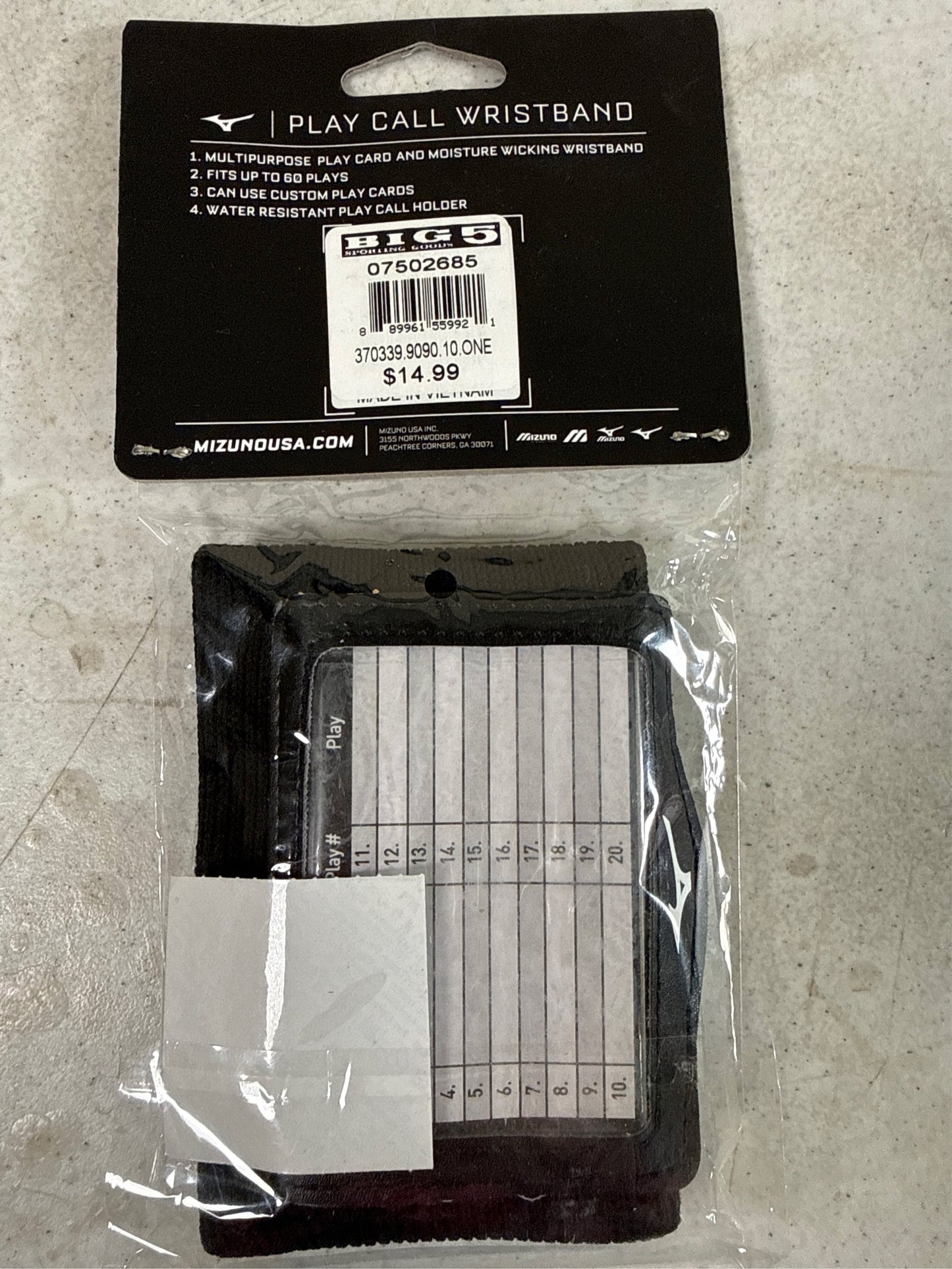 Mizuno Play Call Moisture Wicking Athletic Wristband - Black, One Size