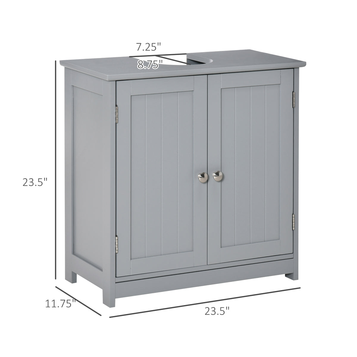 Kleankin Gray Bathroom Vanity Cabinet with U-Shape Cut-Out and Adjustable Shelf