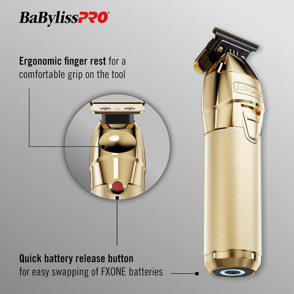 BaBylissPRO FXONE Cordless Professional Outlining Trimmer for Men, Gold