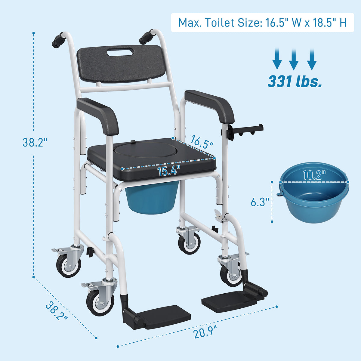 Homcom Rolling Shower Wheelchair & Commode Chair for Seniors - Black