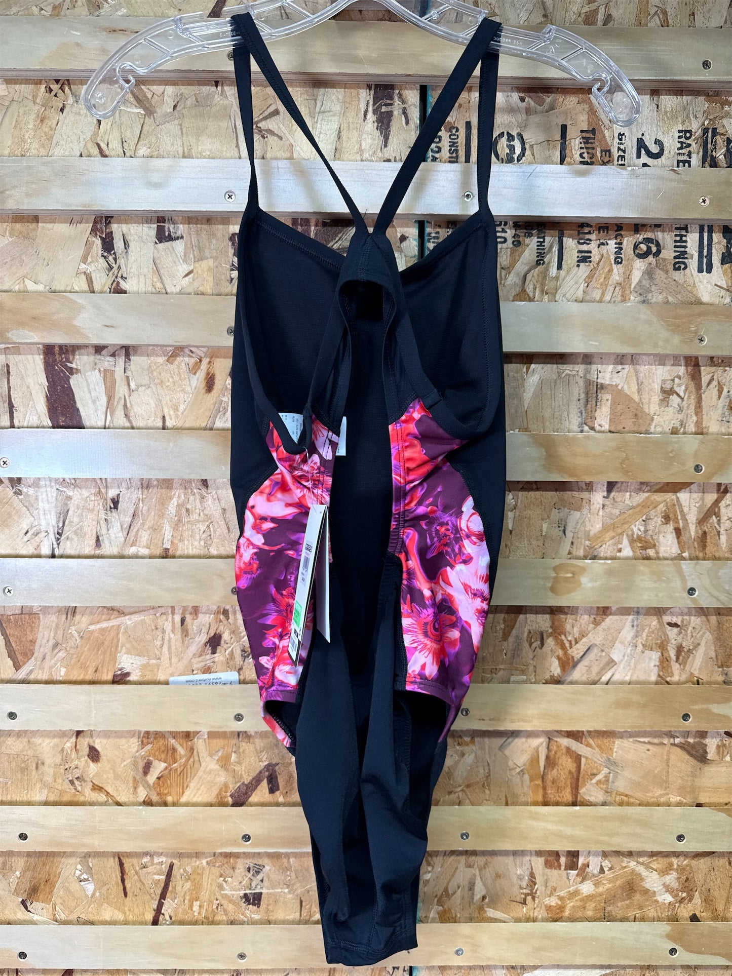 Nike Hydrastrong Multi Print Racerback One-Piece Swimsuit - Black/Pink, Size 34