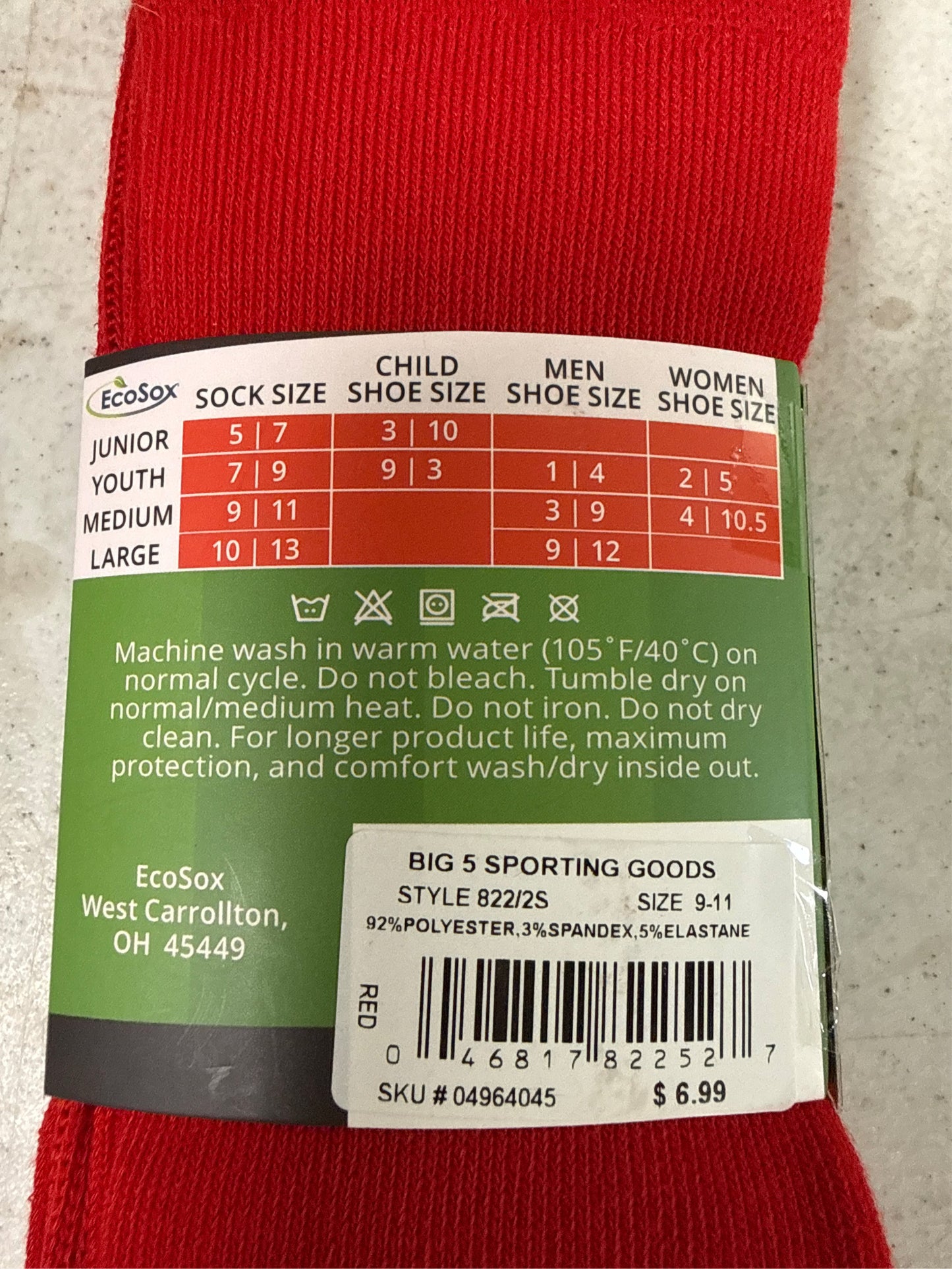 EcoSox Premier Over-the-Calf Soccer Socks - 2-Pack, Red, Size Medium (9-11)