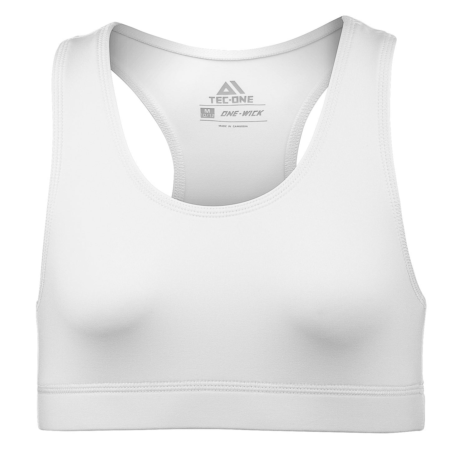TEC-ONE Girls' Core Racerback Sports Bra - White, Size M (10/12)