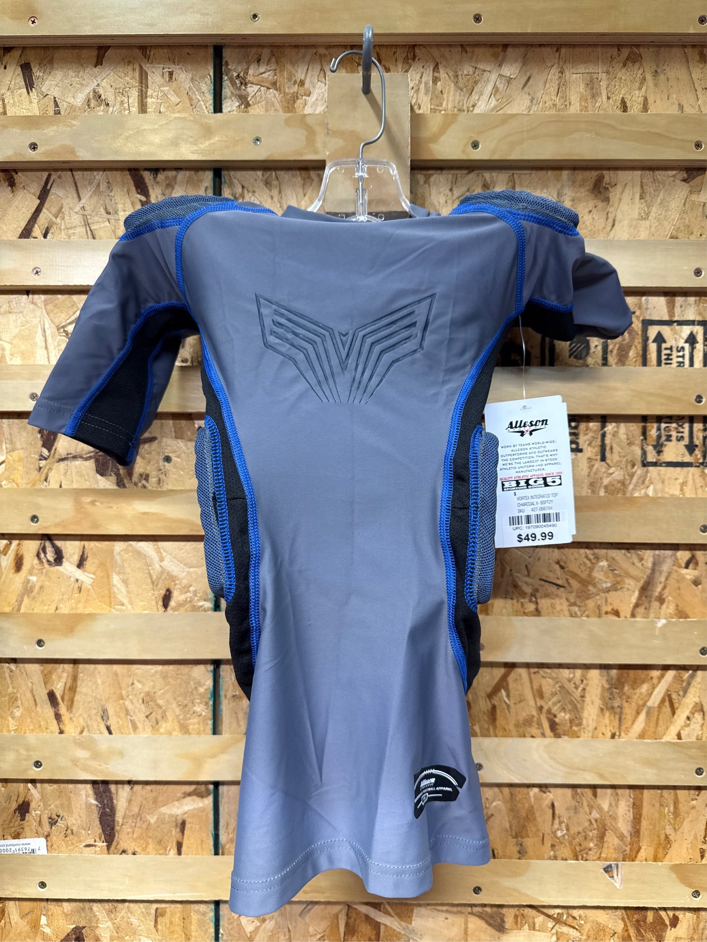 Alleson Youth Vortex Integrated Football Padded Top - Gray/Blue, Small