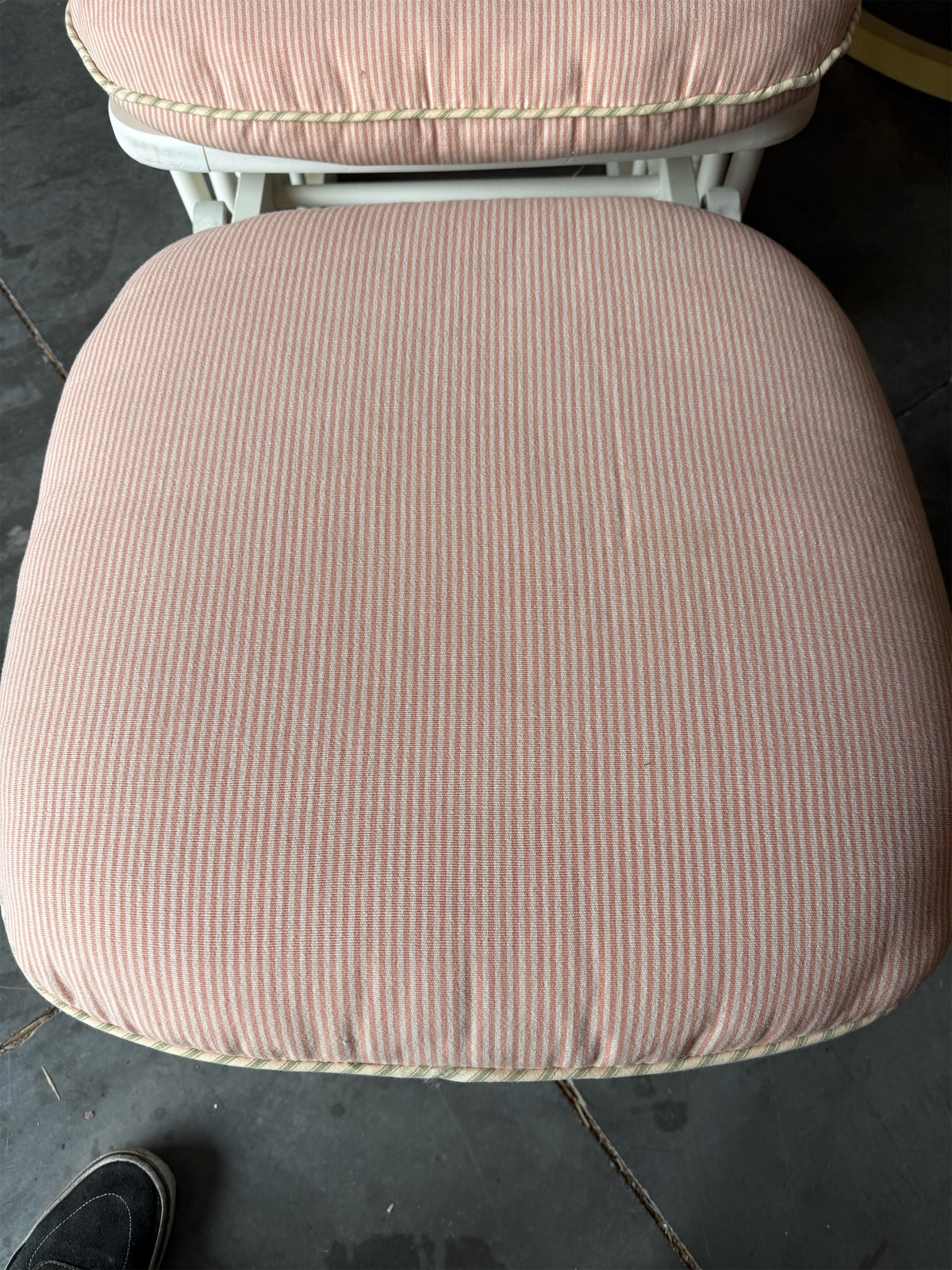Cozy Pink & White Striped Glider Rocking Chair with Matching Ottoman