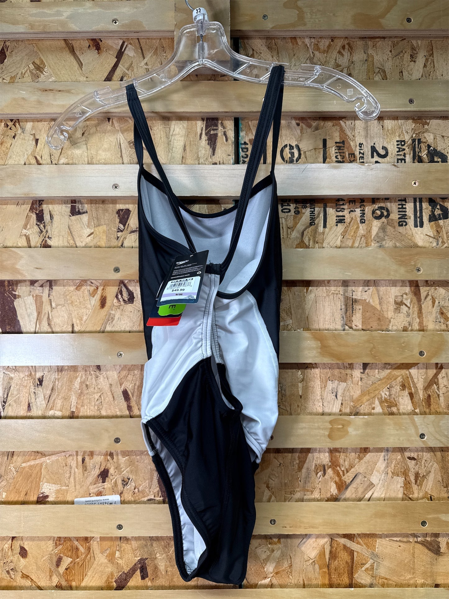 Speedo Women's Relay Splice One-Piece Swimsuit, Black/White - Size 6/32