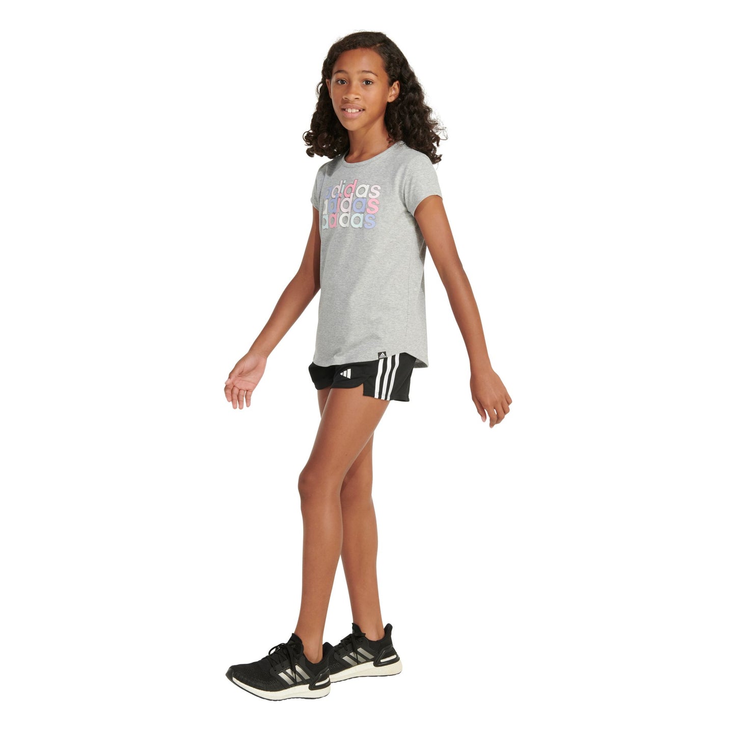 Adidas Girls' Essential Heather Graphic T-Shirt - Gray Heather, Large