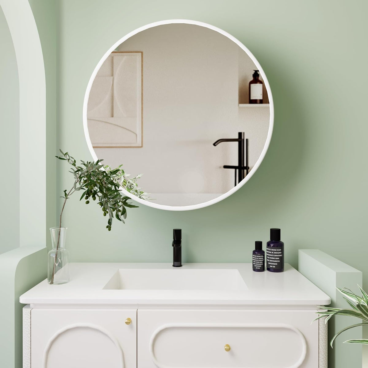 Chilihom Round White Medicine Cabinet Mirror with Internal Storage Shelf