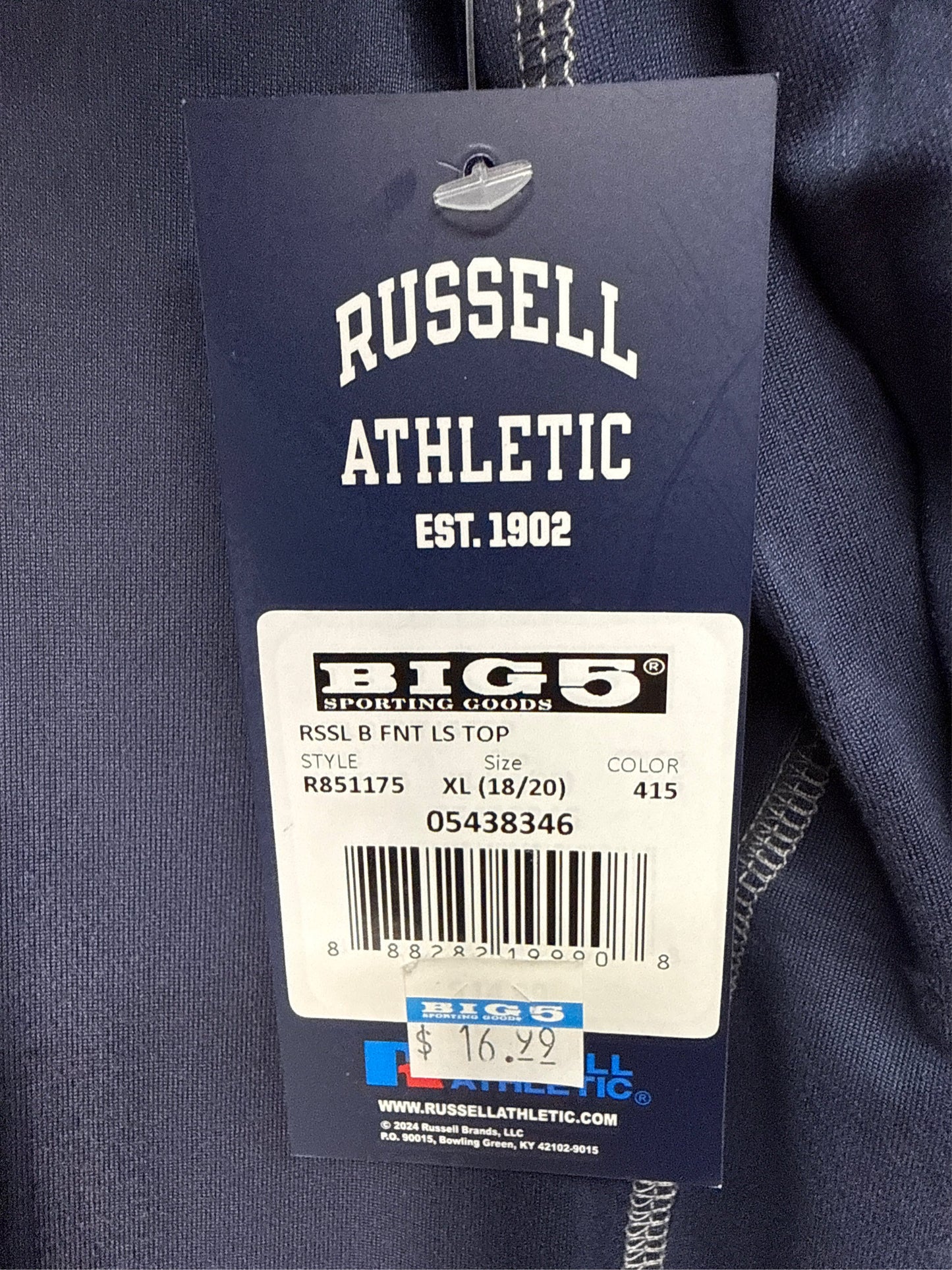 Russell Athletic Boys' Fitted Long-Sleeve Performance Shirt - Navy, XL (18/20)