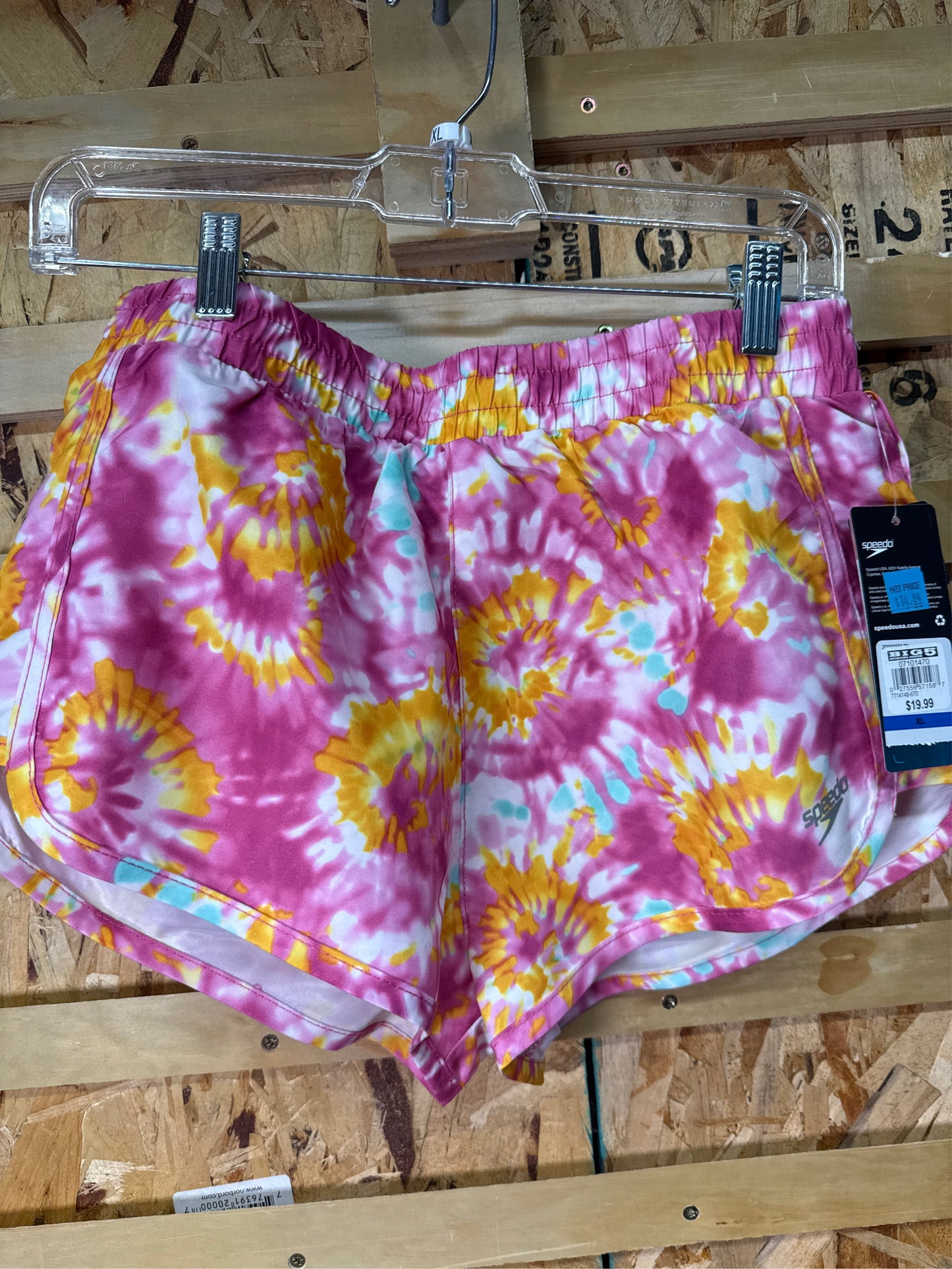 Speedo Girls' Tie-Dye Board Shorts - Pink/Yellow, Size XL