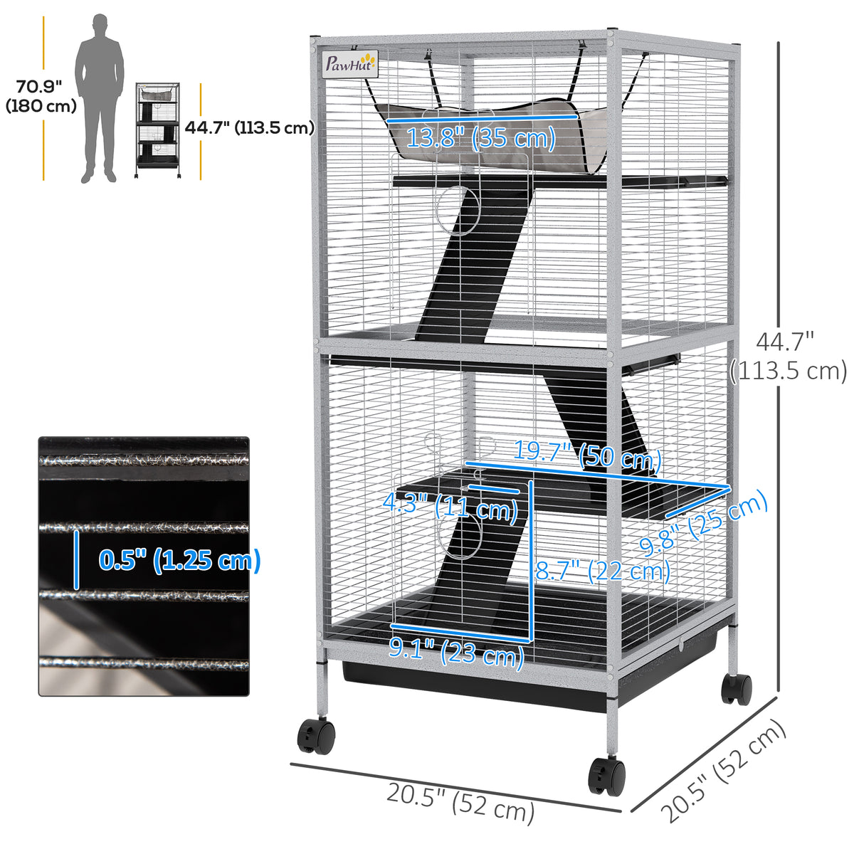 PawHut 4-Tier Rolling Steel Small Animal Cage for Ferrets, Chinchillas & Guinea Pigs
