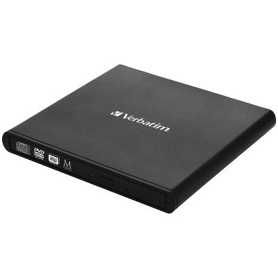 Verbatim External Slimline CD/DVD Writer with USB-A & USB-C Cables - Black