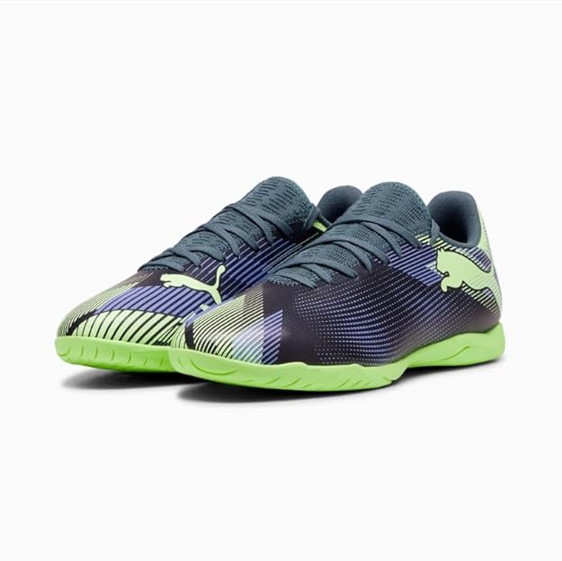 Puma Future 7 Play IT Indoor Soccer Shoes - Gray Skies/Elektro Purple, Size 7.5
