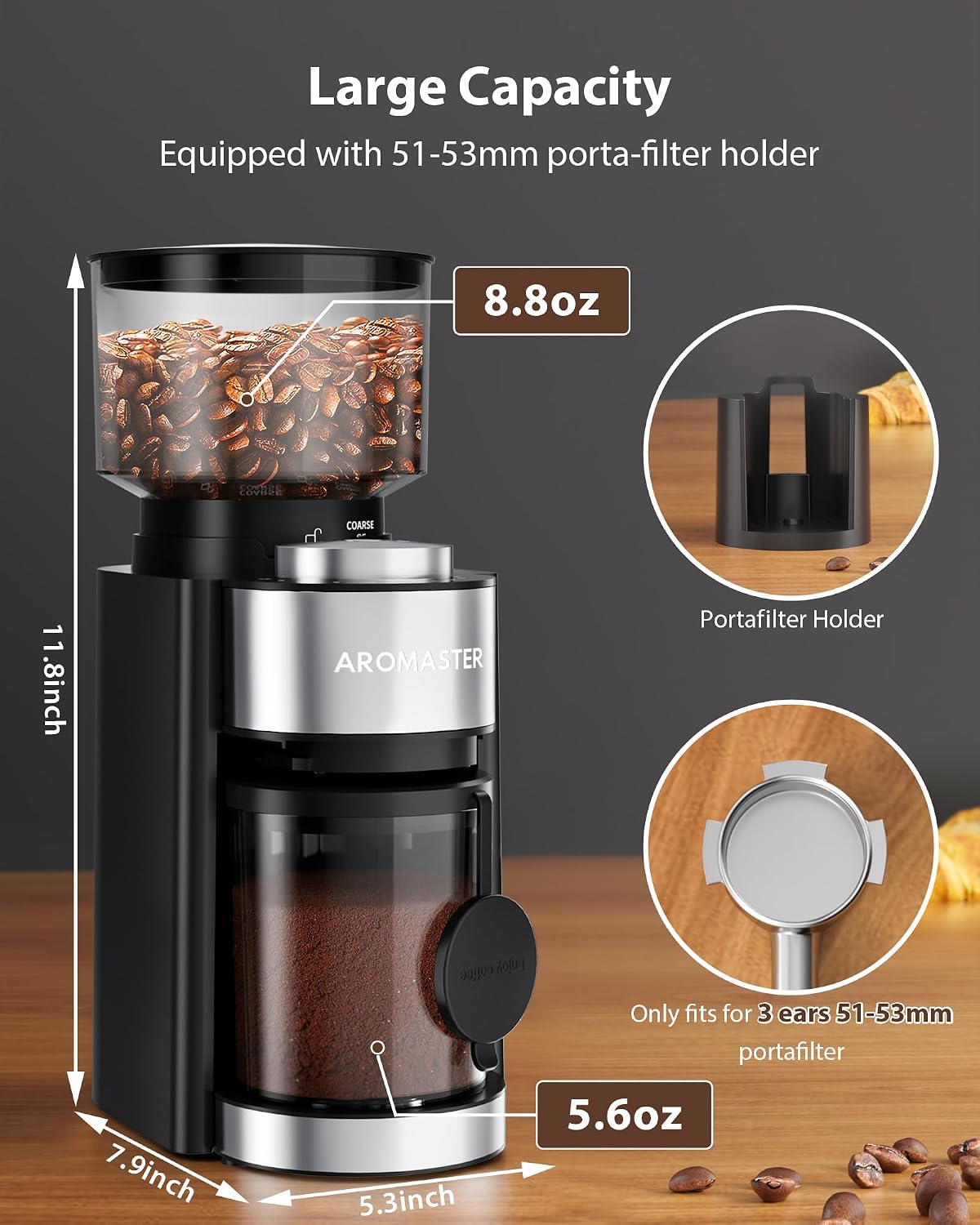Aromaster Burr Coffee Grinder with 25 Grind Settings, Black