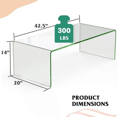 Costway Modern Tempered Glass Coffee Table - Clear Waterfall Accent Table