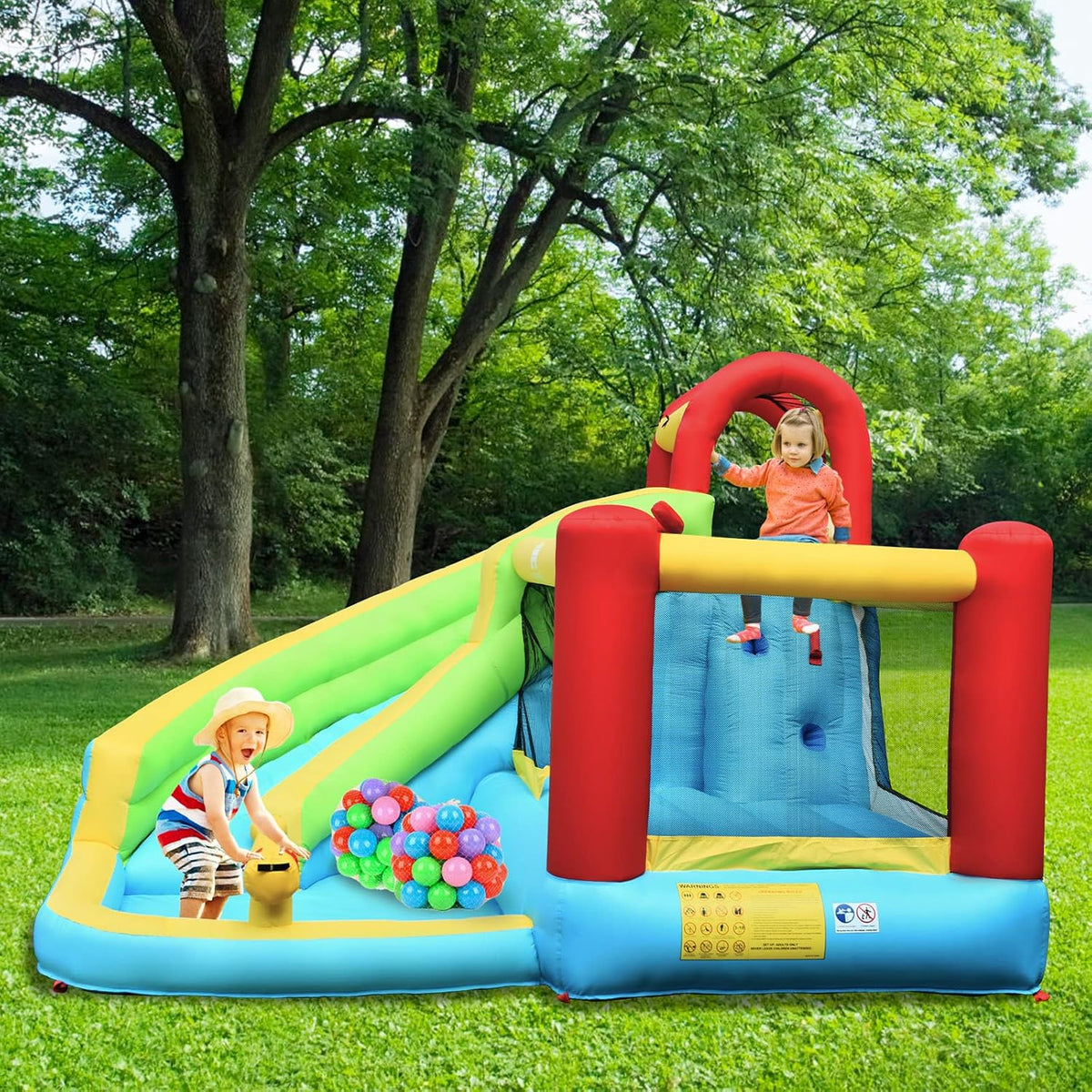 KOTEK Inflatable Water Slide & Bouncy Castle for Kids - Splash Pool & Climbing Wall (Blower Not Included)