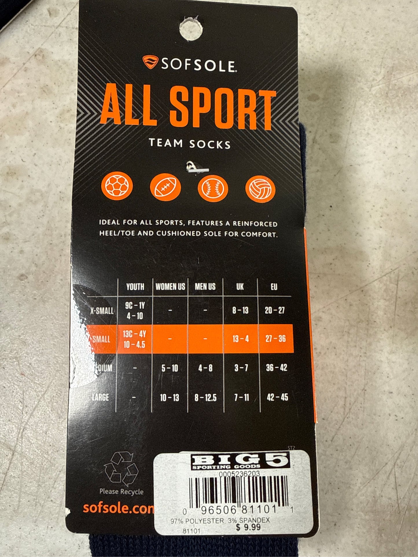 Sof Sole All-Sport Youth Team Socks - 2 Pack, Navy Blue, Size S