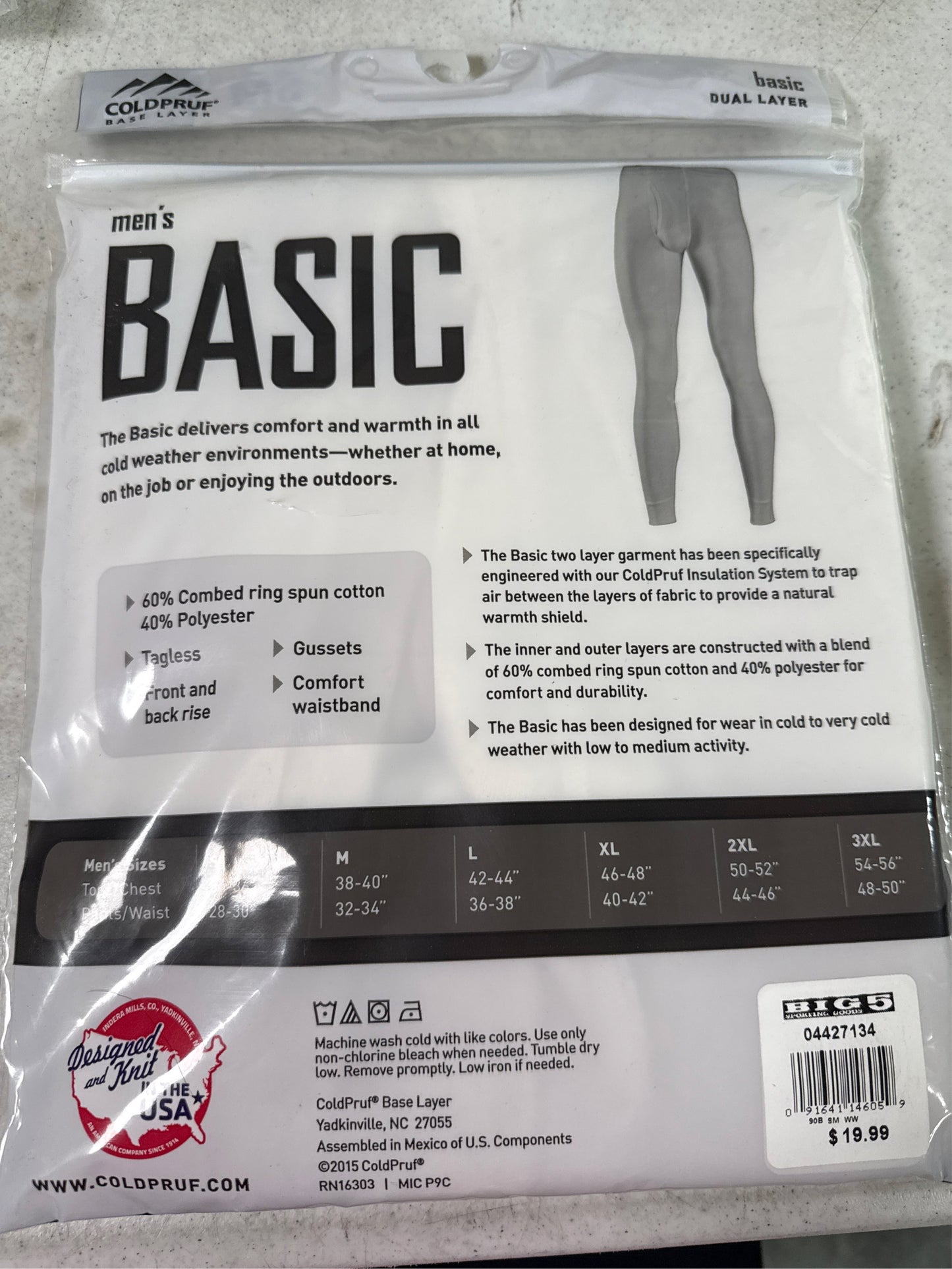 ColdPruf Men's Basic Dual Layer Thermal Baselayer Pants - Winter White, S