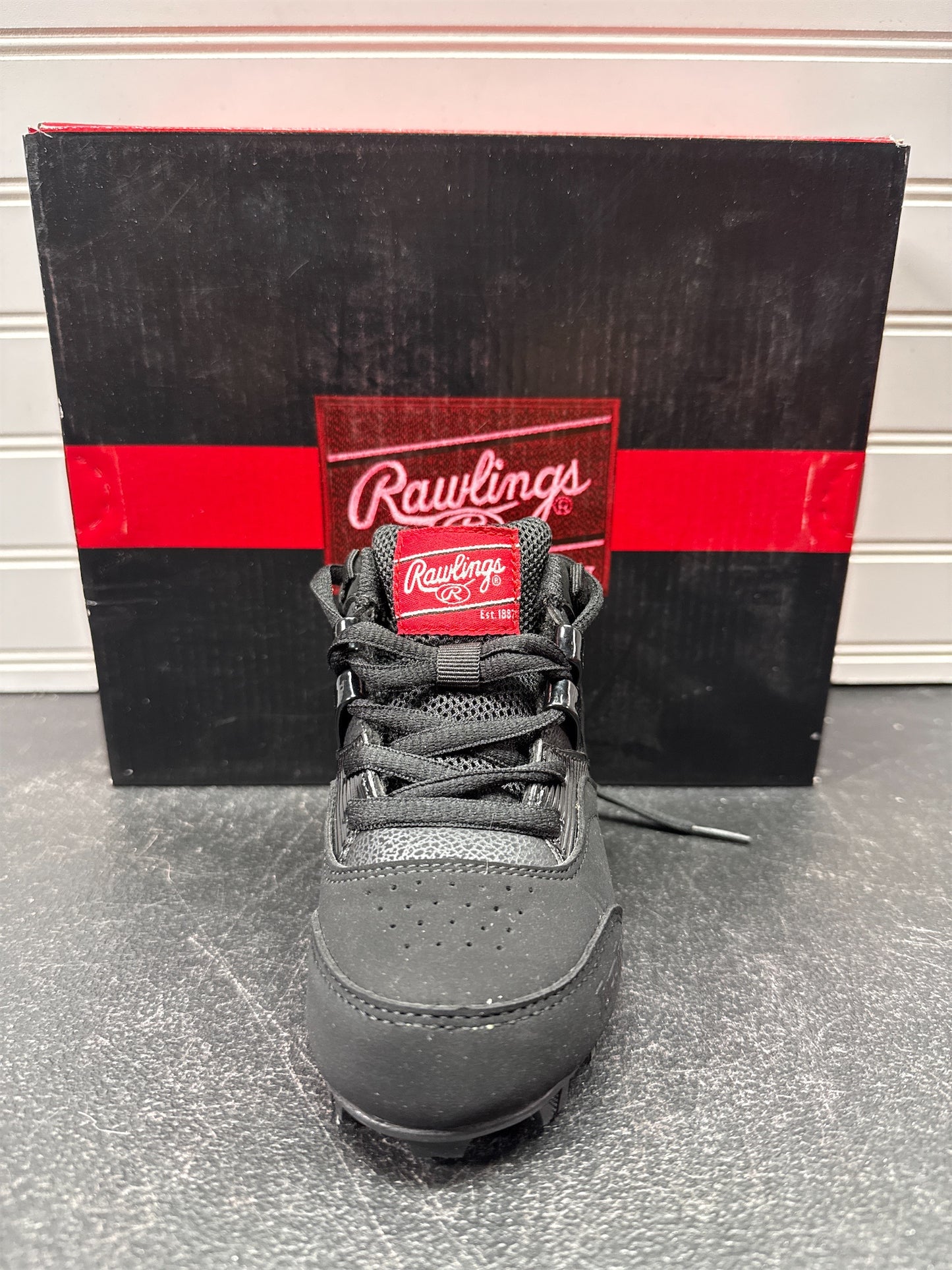 Rawlings Sideline Mid Youth Baseball Cleats - Black/Silver, Size 9