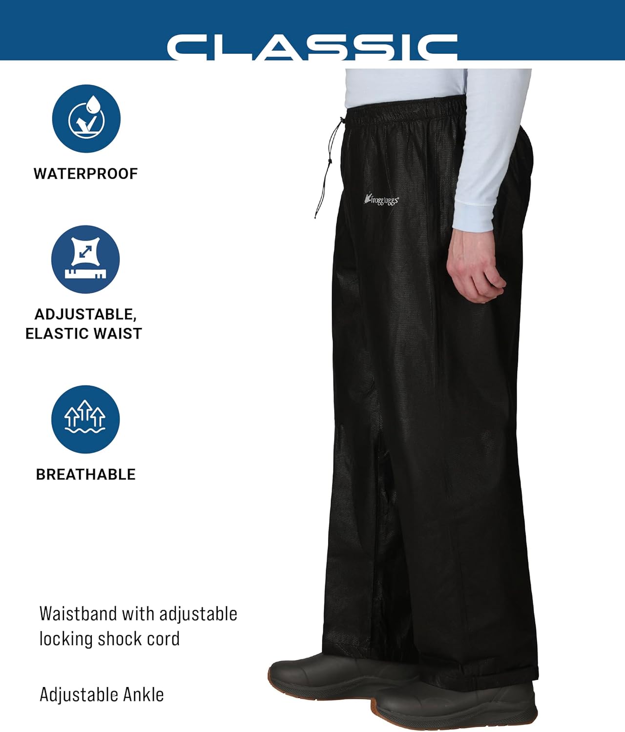 Frogg Toggs Men's Classic Pro Action Waterproof Rain Pants - Black, Size M