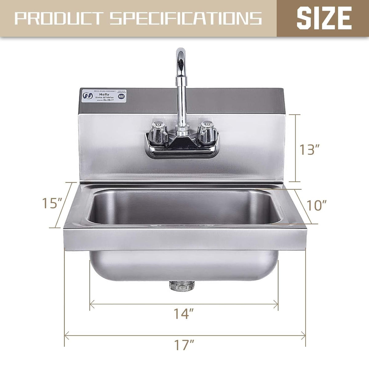 Hally HL-HS-17 Stainless Steel Wall Mount Sink with Faucet - 17" x 15"