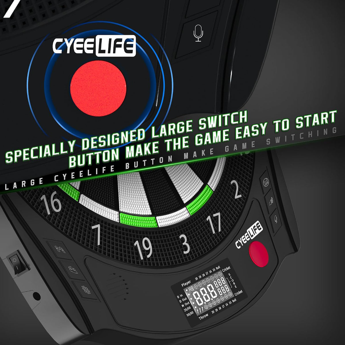 CyeeLife Electronic Dartboard Set with 6 Soft Tip Darts and Digital Scoreboard - Black