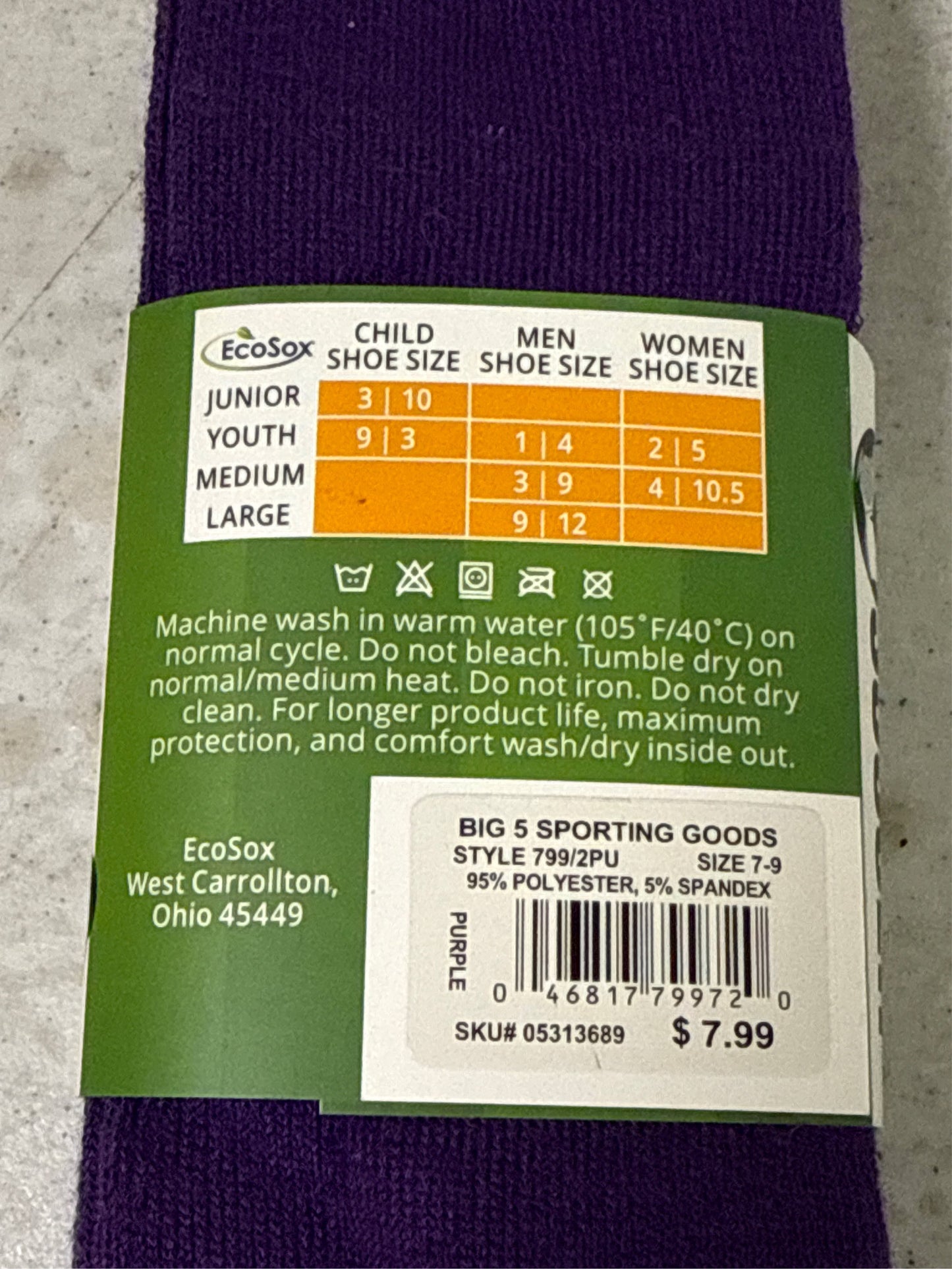 EcoSox Youth Premier Over-the-Calf Soccer Socks - 2-Pack, Purple, Size 7-9